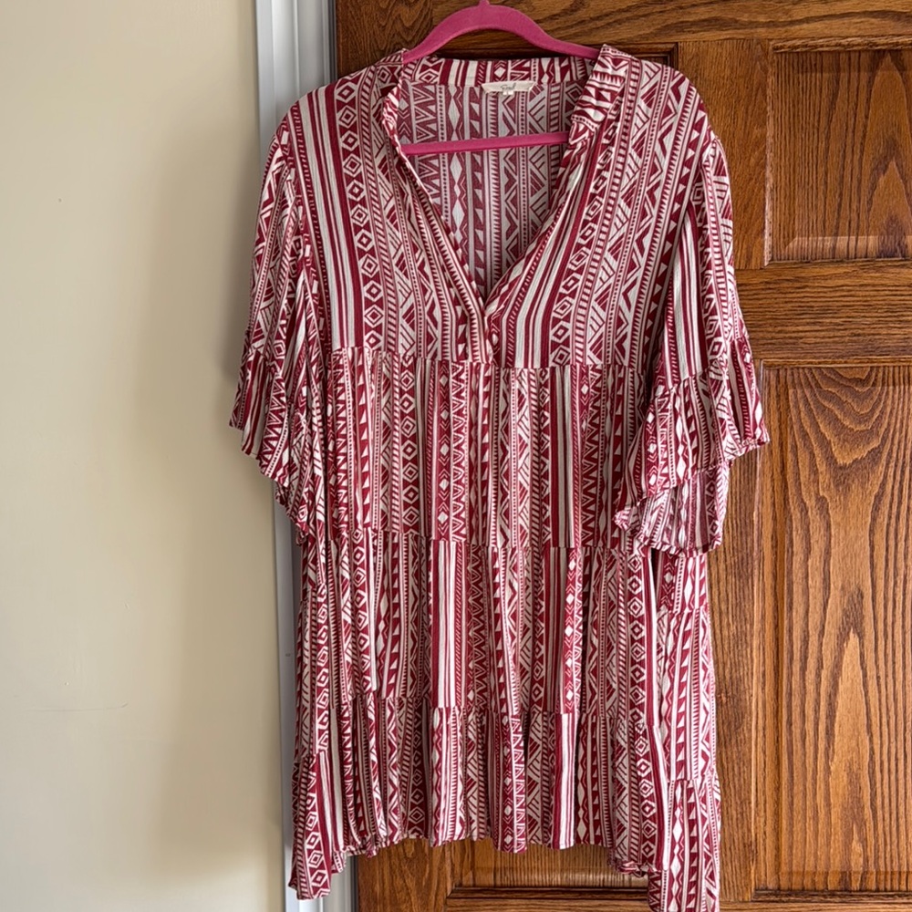 Bohemian Red Patterned Women's Top